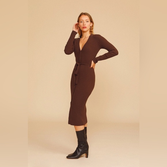 Rouje Marielle Merino Wool Ribbed Button Front Midi Dress Duster Cardigan 34/US2 - Picture 1 of 9